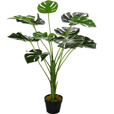 Monstera Artificiale 13 Foglie e Vaso Alta 85cm per Interno ed Esterno - Outsunny