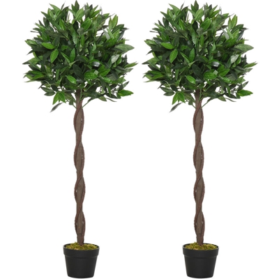 Outsunny Set 2 Piante Finte di Alloro in Vaso Alte 120cm per Interni ed Esterni