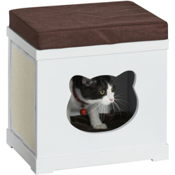 Cuccia per Gatti in Legno con 2 Cuscini e Tiragraffi Rimovibili, Bianco - Pawhut en oferta