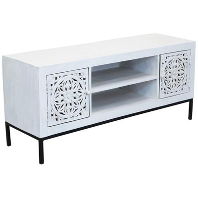 Ohm - Porta Tv Con Decoro 2 Ante 2 Ripiani Legno E Ferro