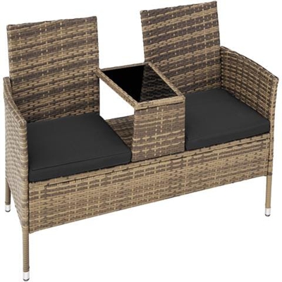 Panca Da Giardino In Polyrattan Con Tavolino - Naturale