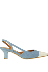 Denim and leather slingback pumps en oferta