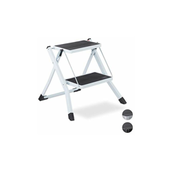 Scala Pieghevole, 2 Gradini, Salvaspazio, Antiscivolo, Ferro, HLP 45x50x50 cm, Bianco - RELAXDAYS en oferta