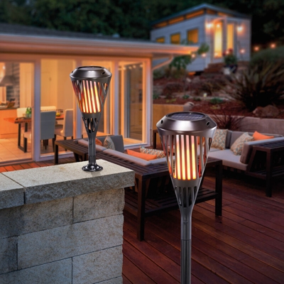 Set di 2 torce solari da giardino con effetto fiamma. Fiaccola da giardino. Lampada solare da giardino esotec 102485