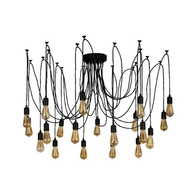 Homemania - Lampada a Sospensione Wire - Plafoniera - da Parete - Nero in Metallo, 180 x 180 x 90 cm, 20 x E27, Max 60 W