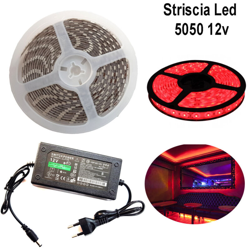 Striscia strip led 5050 5m adesiva luce ip65 alimentatore 12v 5a rosso 12w/m - DRIWEI precio