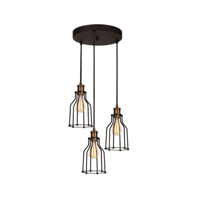 Homemania - Lampada a Sospensione Wire - Plafoniera - da Parete - Vintage, Nero in Metallo, 35 x 35 x 115 cm, 3 x E27, Max 100 W