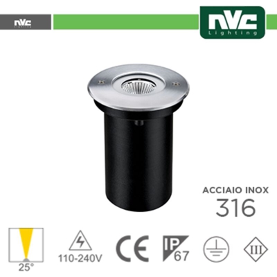 segna passo led 24 volt 6,50 watt A+ CE III classe bianco caldo no tondo lif nvne0565w3k24v - NVC