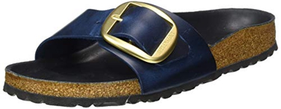 Birkenstock Mules Madrid Big Buckle Cuir Gras Blue Hex Black, Sandali Donna, 39 EU