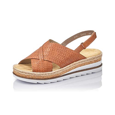 Rieker Donna Sandali V79B4, Signora Sandali con Zeppa,Sandali con Zeppa,Platform,Piattaforma,Scarpe di Estate,Confortevole,Piatta,Braun,37 EU / 4 UK