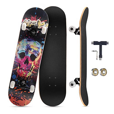 KOVEBBLE - Skateboard professionale standard completo, 75 x 20 cm, per bambini e adulti, principianti, ragazzi, regalo canadese in acero doppio con st