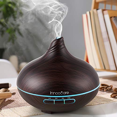 Diffusore di Aromi 300ml InnooCare Umidificatore a Ultrasuoni per Aromaterapia con Venature in Legno con 7 LED Colorati per Casa, Yoga, Ufficio (Tipo 