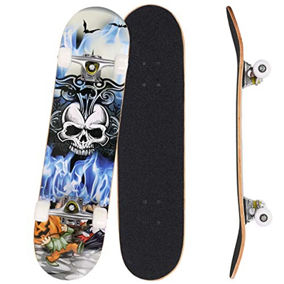 Bunao Skateboard Completo Con Cuscinetti A Sfera Abec-7 In Legno Di Acero A 9 Strati Per Bambini E Adulti Carico 100 Kg (Cranio)