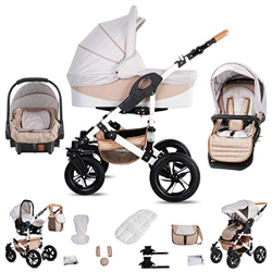 Friedrich Hugo Hamburg | 3 in 1 passeggino con carrozzina modulari combinabili set completo | ruote in gomma dura | Colore: Cream & Beige características