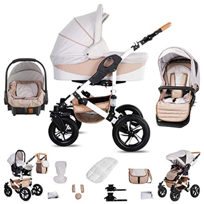 Friedrich Hugo Hamburg | 3 in 1 passeggino con carrozzina modulari combinabili set completo | ruote in gomma dura | Colore: Cream & Beige