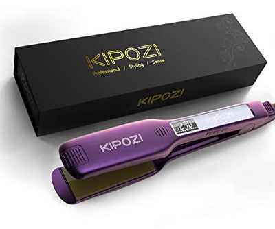 KIPOZI Piastra per Capelli Professionale con Piastra Larga in Titanio e Display Digitale Lcd, Temperatura Regolabile, Doppia Tensione (Viola)