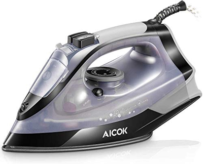 AICOK Ferro da stiro a vapore da 2500 W (MAX) con serbatoio dell'acqua da 300 ml, piastra in ceramica, autopulente, anticalcare, antigoccia