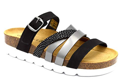 Grunland DOPA CB2508 40 Nero Piombo Argento Ciabatte Donna Estive Zeppa Sughero Fasce Fibbie (Numeric_37)