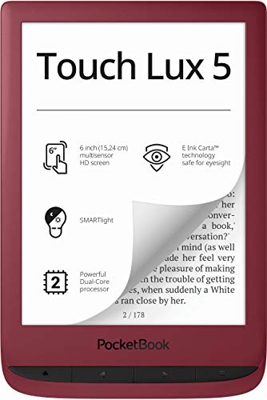 PocketBook - Lettore e-book "Touch Lux 5" (8 GB di memoria, display E-Ink da 6 pollici), SMARTlight, Wi-Fi), rosso rubyRed