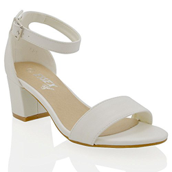 ESSEX GLAM Sandalo Donna Bianco Sintetico Tacco Medio-Basso con Cinturino alla Caviglia EU 39 características
