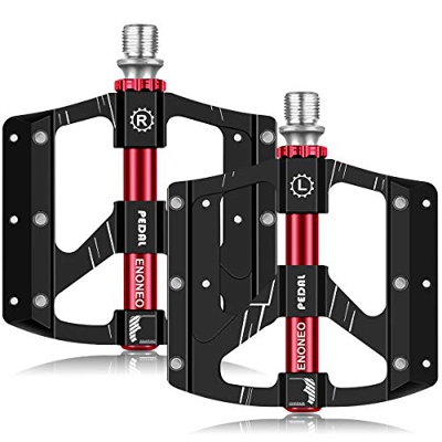 ENONEO Pedali Bici Alluminio Anti-Slittamento Pedali MTB 9/16" con Impermeabile Cuscinetto Sigillato e 12pcs Antiscivolo Chiodi Ultraleggero Pedali Fl