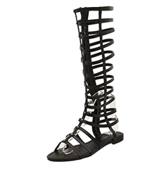 LvRao Donne Cerniera Sandali Gladiatore Basse Ginocchia Stivali Tacco Spesso Roma Sandalo (Nero, EU 34) precio