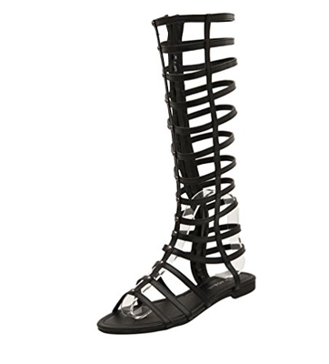 LvRao Donne Cerniera Sandali Gladiatore Basse Ginocchia Stivali Tacco Spesso Roma Sandalo (Nero, EU 34)