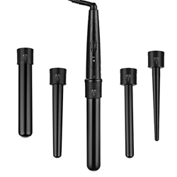 Ckeyin Piastra per Capelli a Cono，cono per capelli professionali ，con 5 Ferro Conico Intercambiabili ，80°C - 230°C Temperatura Regolabile -Nero precio