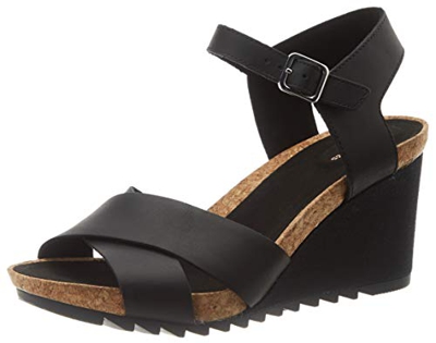 Clarks Flex Sun, Sandali con Cinturino alla Caviglia Donna, Nero (Black Leather Black Leather), 39.5 EU