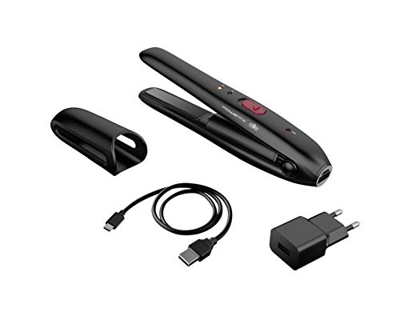 Rowenta SF1312 Touch-Up & Go, Piastra Cordless, Power Bank per Ricaricare il Cellulare, Colore Nero e Rosa, Design Ultra-Compatto, Batteria al Litio a