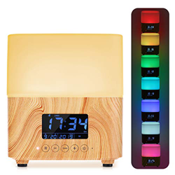Diffusore di Aromi, Umidificatore 300 ml, Macchina per aromaterapia Venatura del legno con 7 luci a LED colorate e orologio digitale La forte trasform características
