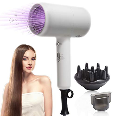 Xnuoyo Asciugacapelli Professionale, Asciugacapelli Ionico Negativo da 1800 W, Asciugacapelli Rapido Asciugacapelli, 3 Velocità, 2 Ugelli per la Casa,