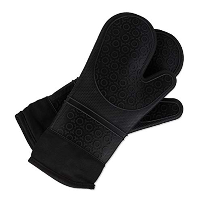 Relaxdays Forno in Silicone, Resistenti al Calore,Antiscivolo,Guanti Cucina Interno Morbido,1 Paio,Neri, Nero