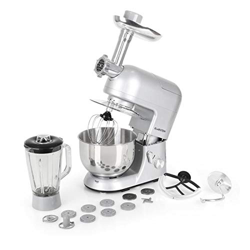 Klarstein Lucia Argentea - Robot da Cucina, Mixer, Impastatrice, 1300 W, 5 L, Sistema Planetario, Tritacarne, Ganci per Pasta, Shaker da 1,5 L, Veloci en oferta