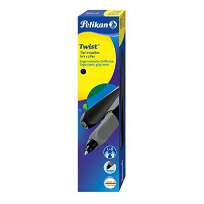 Pelikan 946962 Penna a Sfera Roller Twist Cartuccia blu KM Inclusa, Fusto Ergonomico, per Destrimani e Mancini, Lista Scuola, Nero