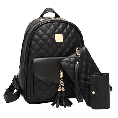 Vbiger Zaino Donna Zaino Casual Zainetto Donna Pelle con Borsa a Tracolla e Portafoglio (Nero)