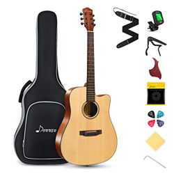 Donner Chitarra Acustica 6 Corde Chitarra Folk in Abete Mogano Naturale Chitarra Cutaway 4/4 Full- Size 41 Pollice Dreadnought con Accessori Complet(D precio