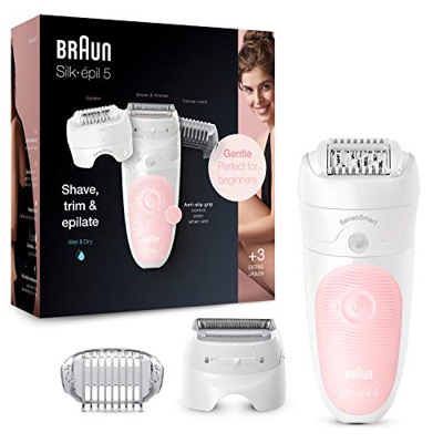 Braun Silk-épil 5 5-620, Epilatore Donna, Testina Radente e Del Rifinitore, Pinzette con Tecnologia MicroGrip, Epilazione Wet&Dry, Cappuccio Massaggia