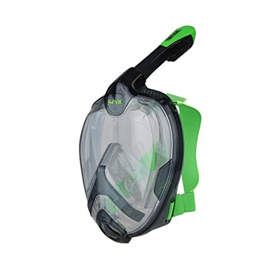 SEAC Unica, Maschera Subacquea Integrale per Snorkeling Full Face 180° con Borsa per Bambini e Adulti, Nero/Verde, S/M