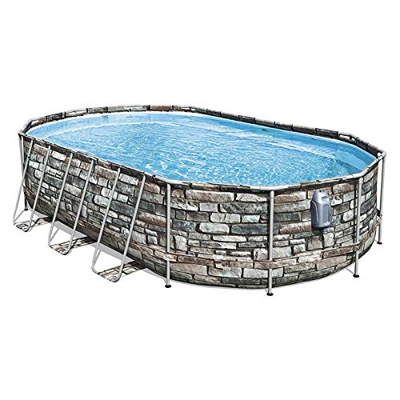 BSHOP Piscina Fuori Terra Ovale Bestway Power Steel Comfort Jet Stone 6,10 x 3,66 x h.1,22 m (Kit PRO)