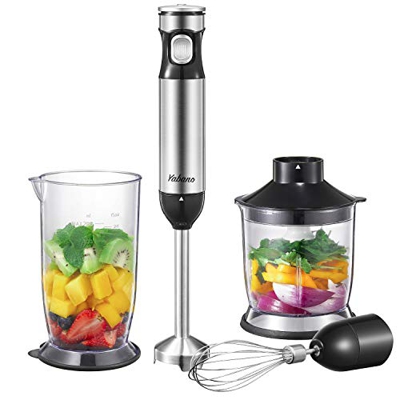 Frullatore a Immersione, Yabano Minipimer 1000w e 12 livelli di Velocità, Mixer Immersione 4 in 1 con Turbo per Frullato, Zuppe e Alimenti per Bambini