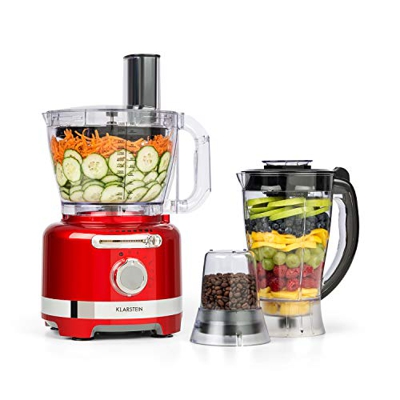 Klarstein Luca - Mixer Multifunzione, Food Processor, 1000 Watt, Regolazione Libera, 6 Modalità, Senza BPA, 3 L, Misurino da 3 l, Spatola, Rosso