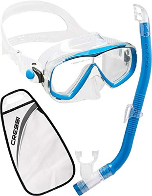 Cressi C/Set Estrella Vip Jr Combo Set Junior Maschera Estrella e Snorkel Top con Borsa, Trasparente/Blu, Taglia Unica