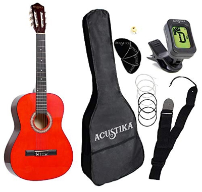 Chitarra Classica Acustika in Legno 100 cm 6 Corde in Nylon 4/4 Misura 39 Red Natural