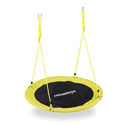 Relaxdays Altalena da Giardino a Nido, per Bambini e Adulti, Regolabile, Ø 90 cm, Portata Max. 100 kg, Gialla Unisex, 150.00 x 90.00 x 90.00 cm