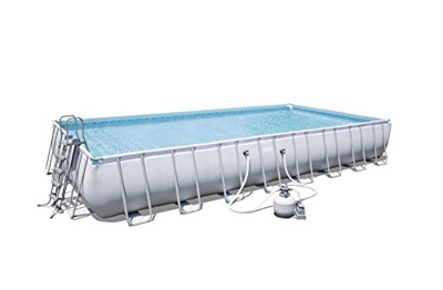 Bestway - Piscina rettangolare Power Steel Frame Pools + filtro a sabbia (sabbia non inclusa) + tappetino da pavimento + telo + scala 9,56 x 4,88 x 1,