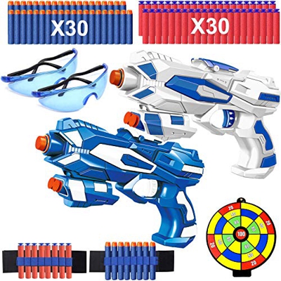 2 Pezzi Pistole Giocattolo, Pistole Blaster con Freccette in Schiuma, Occhiali Protettivi, Cinturini da Polso e Bersaglio, Pistola Giocattolo Regalo d