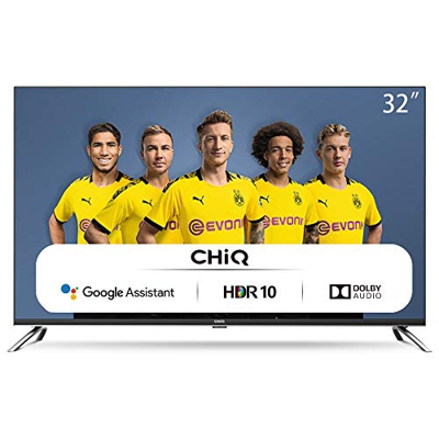 CHiQ L32H7A, 32 pollici (80 cm), Android 9.0, Smart TV, HD, WiFi, Bluetooth, Google Assistant, Netflix, Prime Video, HDMI, USB