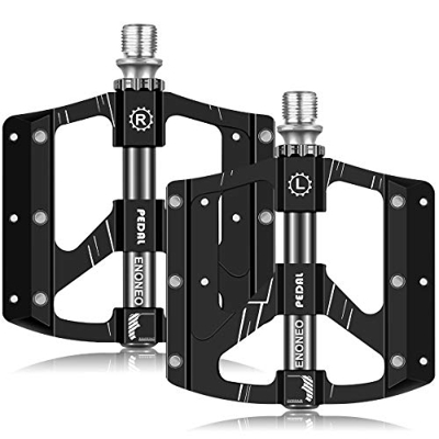 ENONEO Pedali Bici Alluminio Anti-Slittamento Pedali MTB 9/16" con Impermeabile Cuscinetto Sigillato e 12pcs Antiscivolo Chiodi Ultraleggero Pedali Fl