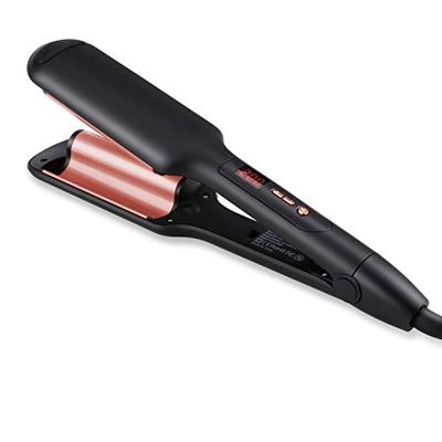 Ferro Arricciacapelli, ESEUS Mini Ferro Arricciacapelli Beach Waves, Per Onde Grandi Bigodino in Ceramica Tormalina con Display LCD